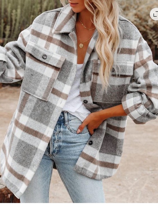 Jackets & Blazers - Plaid Shacket Jacket in Gray and Taupe